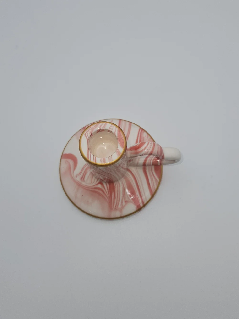 Pink Swirl Ceramic Candle Holder with Heart Handle